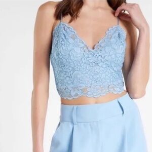 Perfect Lace Baby Blue Summer Top - Express